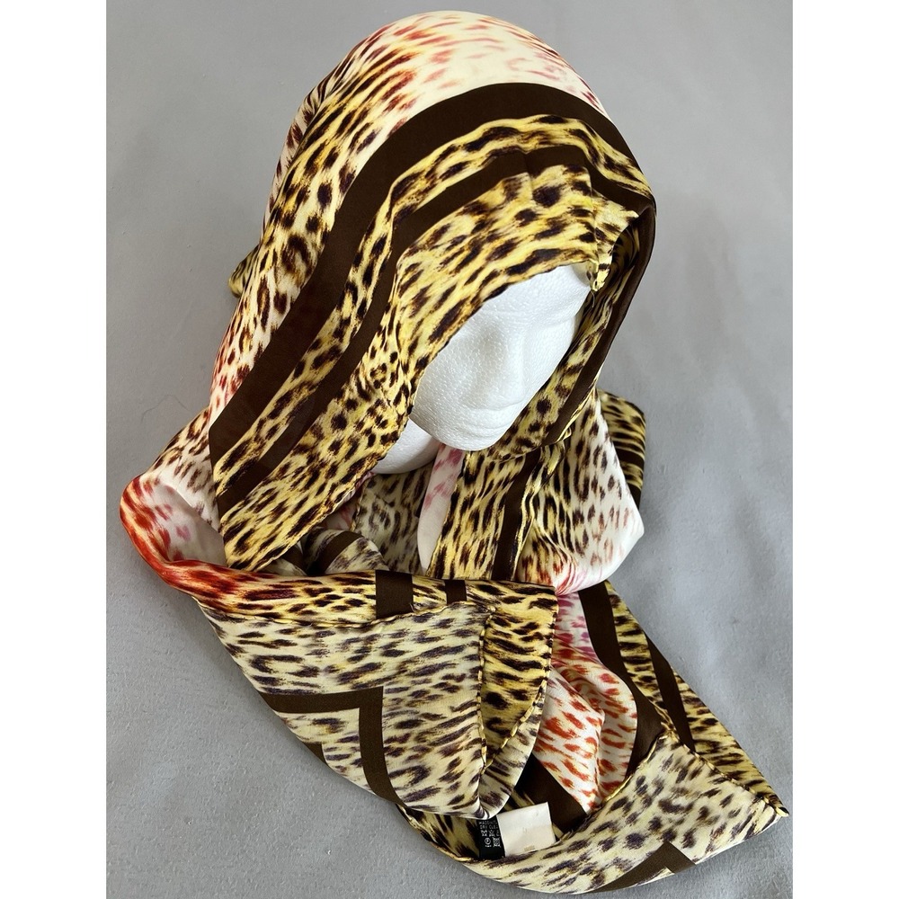Tanner Women's 100% Silk Rectangle Scarf Leopard Made In Italy 16"x52"